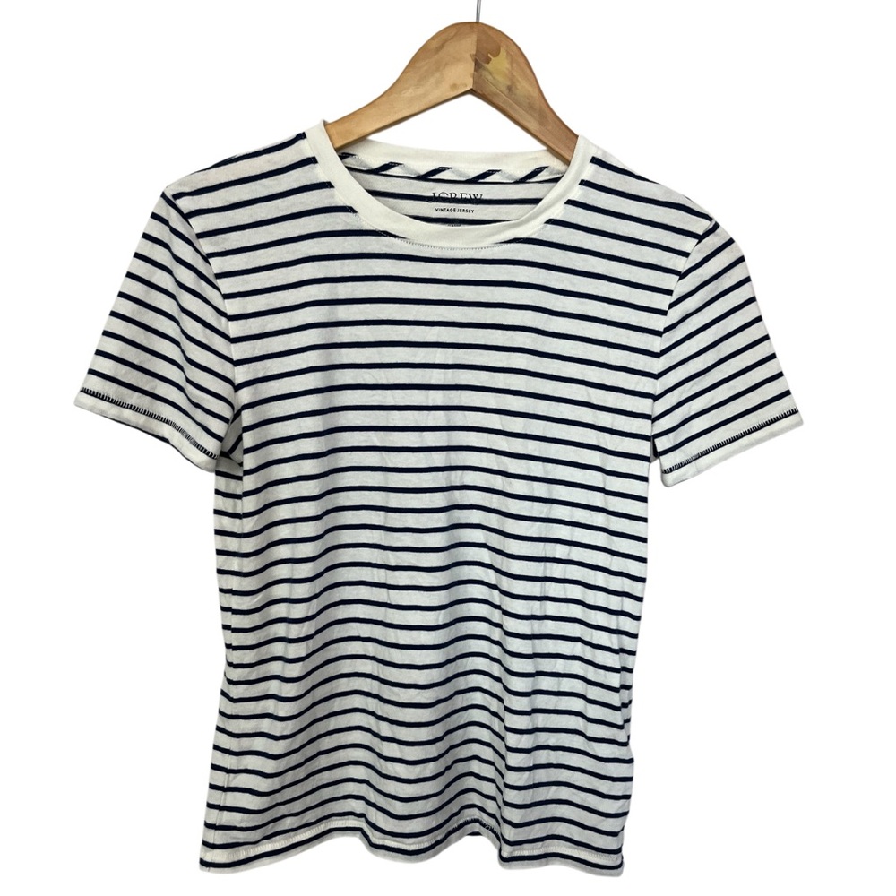 J. Crew Vintage Jersey Classic-Fit Crewneck T-shirt Stripe Navy White XS Cotton - Picture 2 of 10